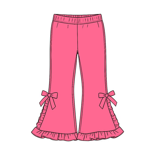 Moq 5 Baby Girls Kids Bows Ruffle Cotton Pants Bottoms Hot Pink Clothes