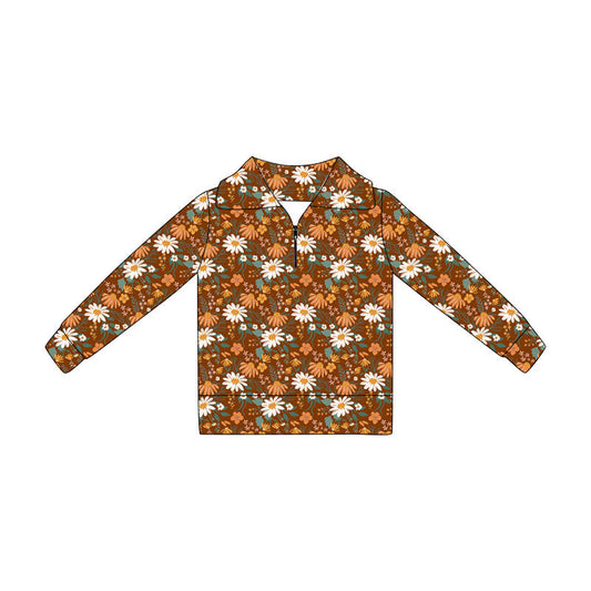 Preorder Baby Girls Kids Long Sleeves Flower Zipper Pullover Fall Shirt ( Moq 5 )
