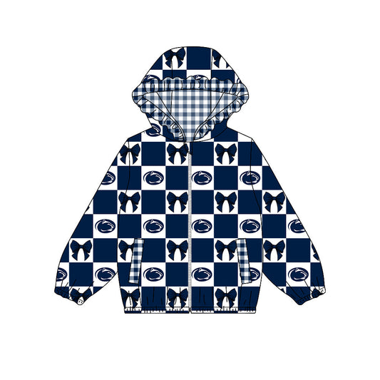 Moq 5 Custom Baby Girl Kids Pockets Zipper Hoodie Bows Team Jacket Coat Tops