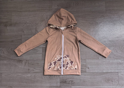 No moq Preorder Baby Boy Long Sleeves Deer Camo Fall Hoodie Zipper Pockets Tops