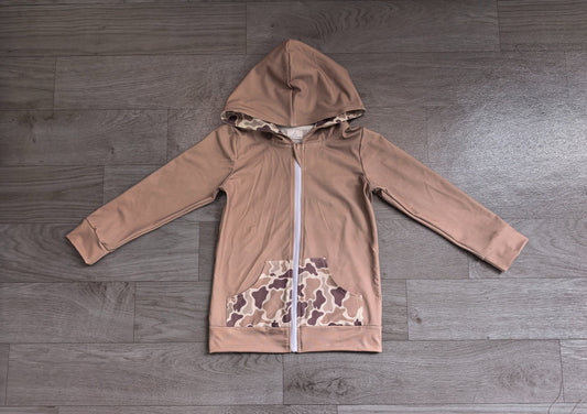 No moq Preorder Baby Boy Long Sleeves Deer Camo Fall Hoodie Zipper Pockets Tops