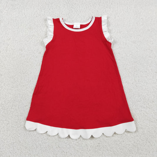 Baby Girls Kids Sleeveless White Scallop Knee Length Red Dress Clothes