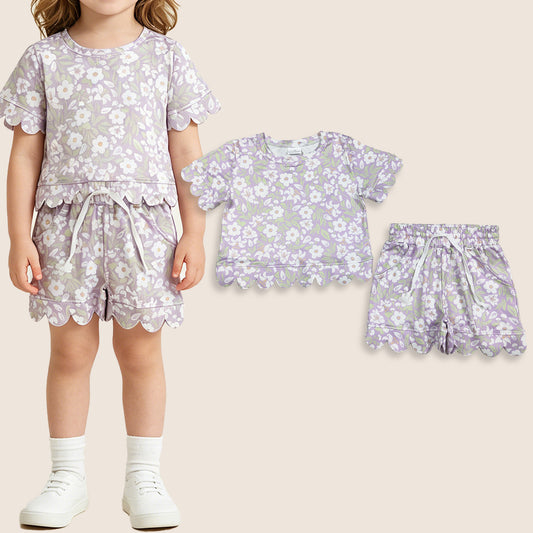Baby Girls Toddler Short Sleeves White Flower Shirt Shorts Summer Set