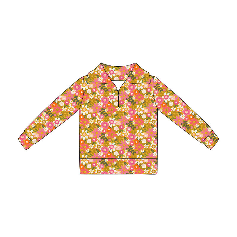 Preorder Baby Girls Kids Long Sleeves Zipper Pullover Flower Shirt ( Moq 5 )