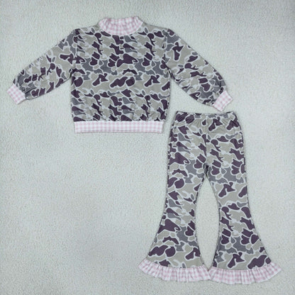 Sibling Baby Boys Girls Kids Long Sleeves Mock Neck‌ Shirts Camo Pants Sets Clothes