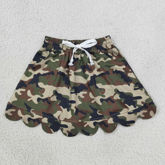 Baby Girls Kids Green Camo Shorts Pockets Scallop Skirt Clothes