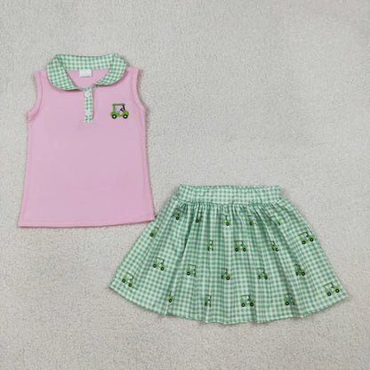 RTS Baby Boys Short Sleeves Shirt Embroidery Golf Plaid Pockets Shorts Clothes Set