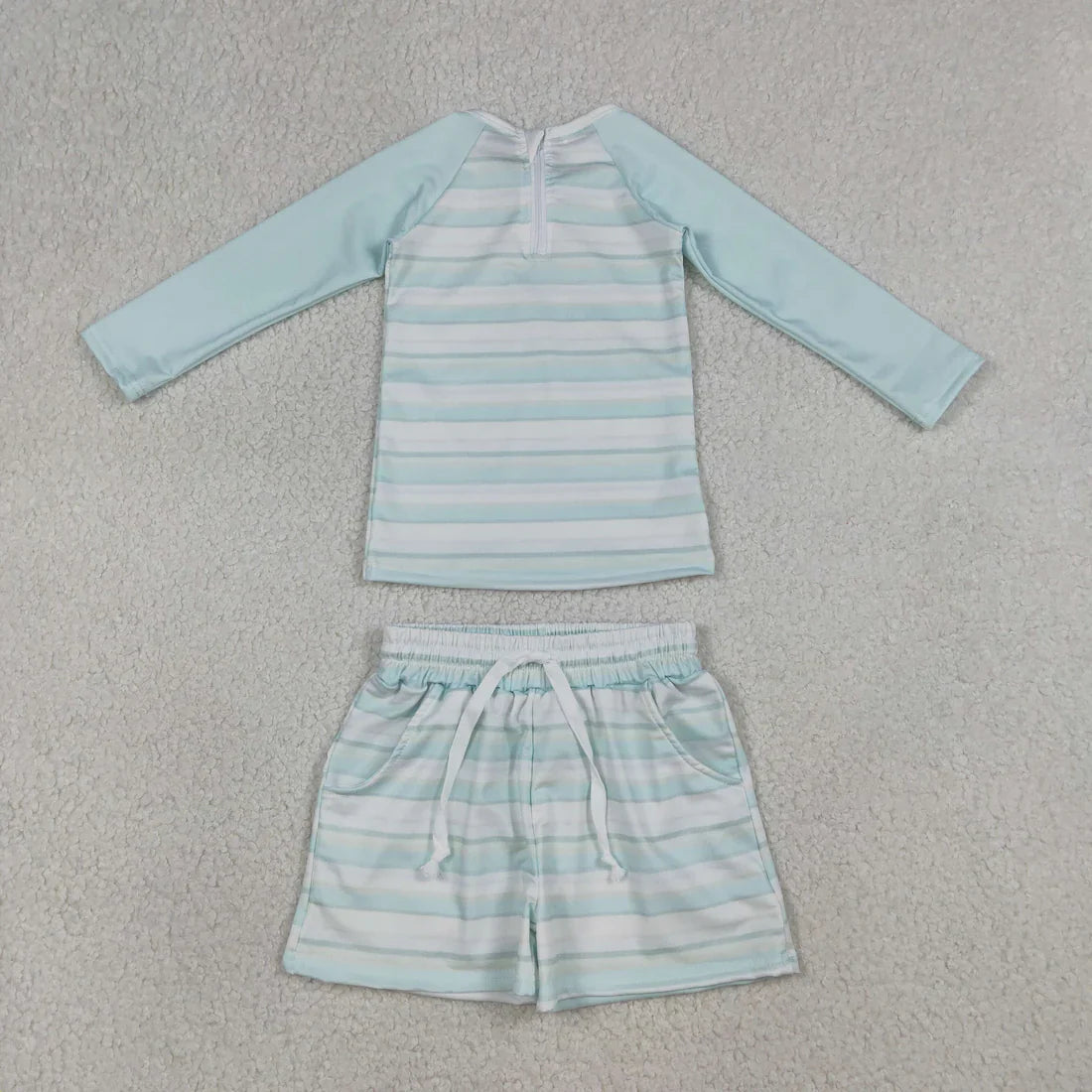 RTS Sibling Baby Boys Kids Long Sleeves Stripes Zipper Tops Shorts Set Jumpsuit Swimsuits Clothes