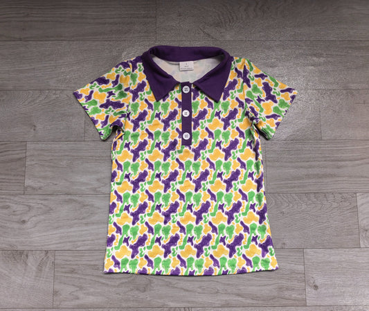 No moq Preorder Baby Boys Kids Short Sleeves Buttons Camo Shirt Tops Mardi Gras Clothes