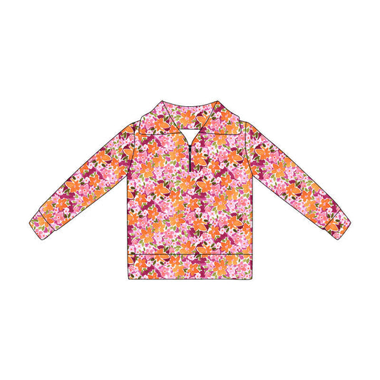 Preorder Baby Girls Kids Long Sleeves Flower Zipper Pullover Shirt ( Moq 5 )