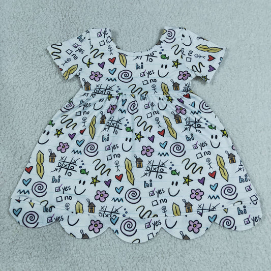 Baby Girls Kids Short Sleeves Flower Back to School Scallop Dress Clothes