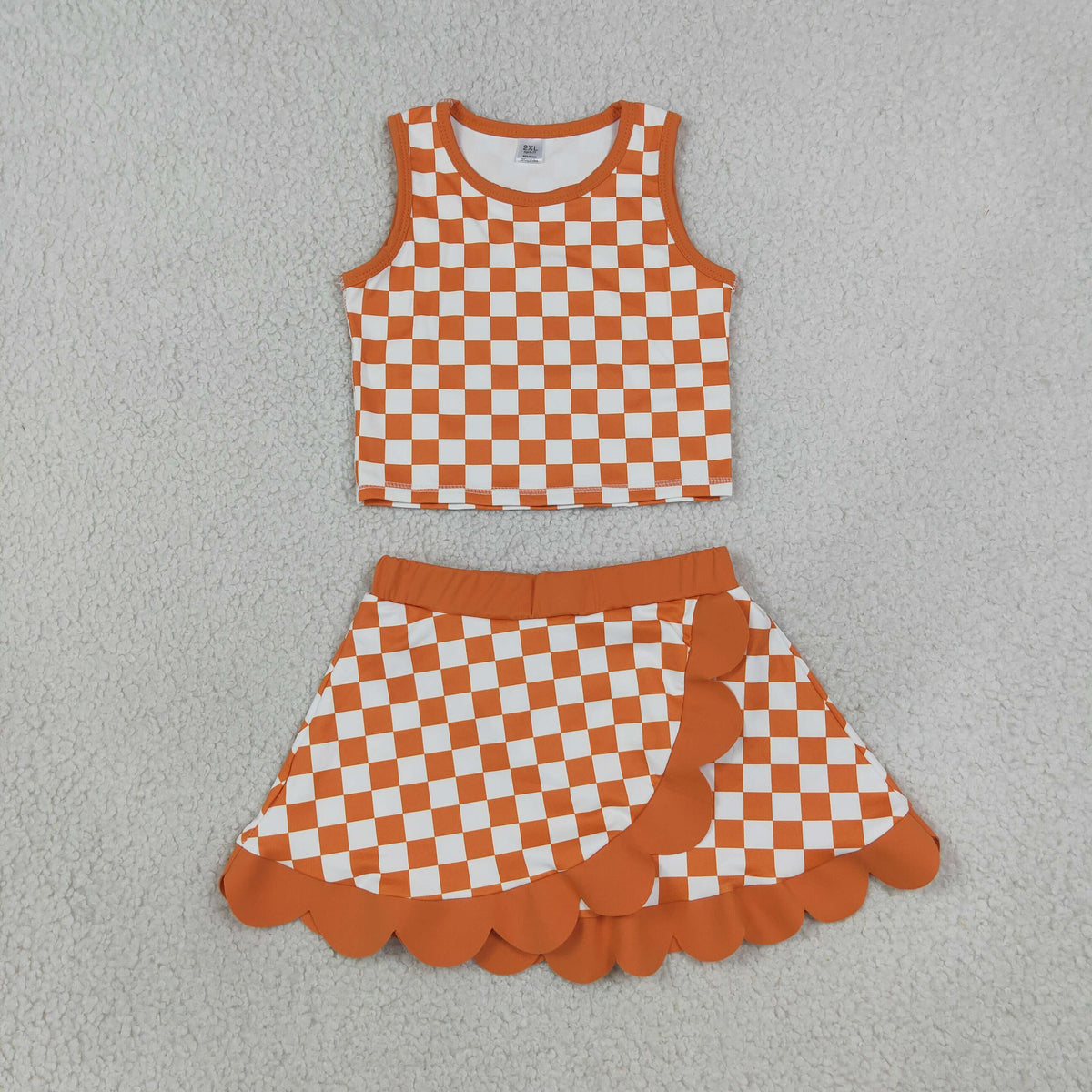 Sibling Baby Girls Kids Sleeveless Checked Shirts Scallop Skirts Shorts Yoga Active Sets Clothes