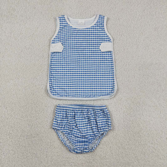 Baby Boys Kids Blue Plaid Tops Bummie Shorts Set Summer Clothes