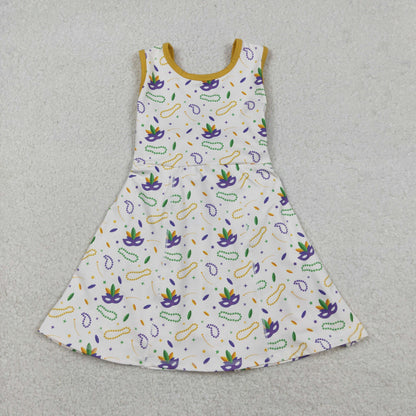 Baby Girls Kids Mardi Gras Masks Yoga Shorts Knee Length Dress