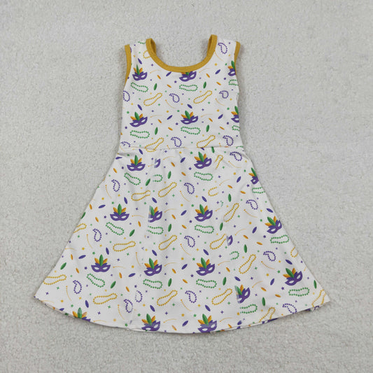 Baby Girls Kids Mardi Gras Masks Yoga Shorts Knee Length Dress