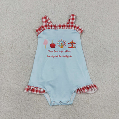 Baby Girl Infant Straps Red Plaid Bow Bubble Summer Romper RTS