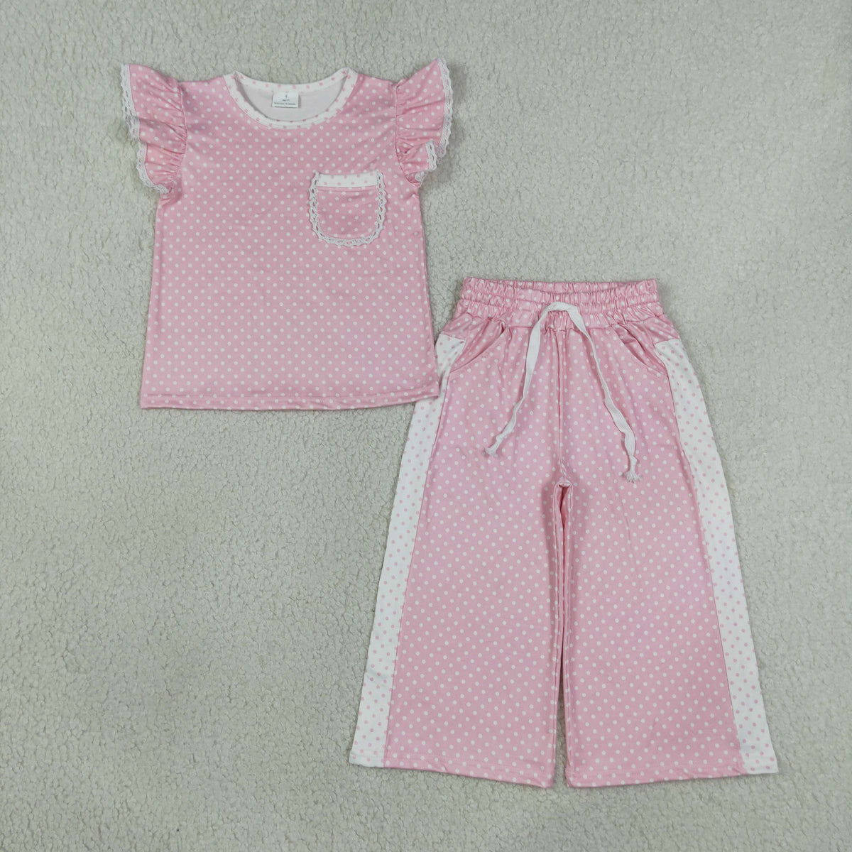 Sibling Baby Girl Kids Short Sleeves Pockets Shirts Dots Pants Sets Clothes