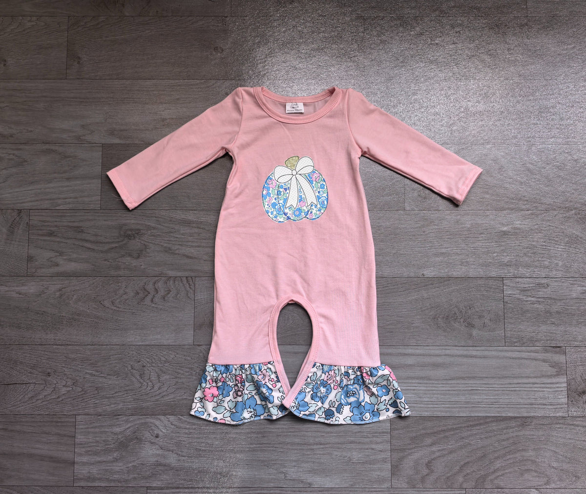 No moq Preorder Baby Girls Infant Embroidery Pumpkin Bow Flower Ruffle Fall Romper