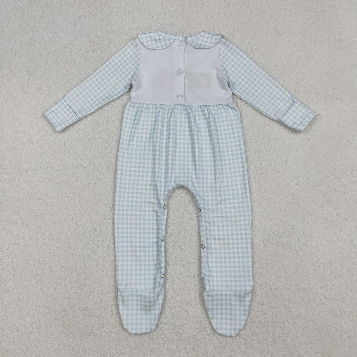 Baby Boy Long Sleeves Embroidery Pumpkins Blue Plaid Thanksgiving Footies Romper
