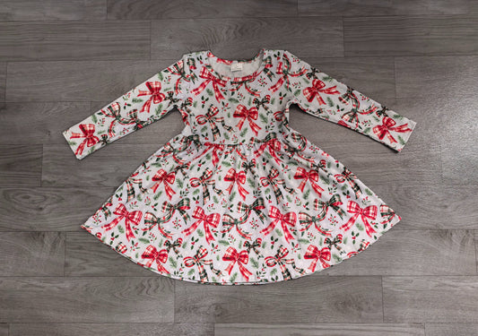 No moq Preorder Baby Girls Kids Bows Christmas Knee Length Ruffle Dress Clothes