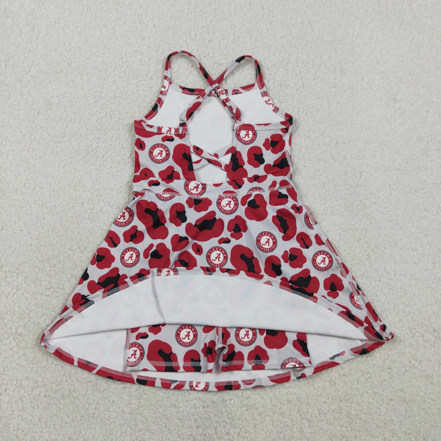 RTS Baby Girls Kids Straps Red Leopard A Team Yoga Active Shorts Knee Length Dress