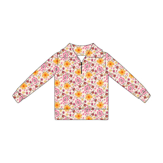 Preorder Baby Girls Kids Long Sleeves Flower Pullover Zipper Shirt ( Moq 5 )