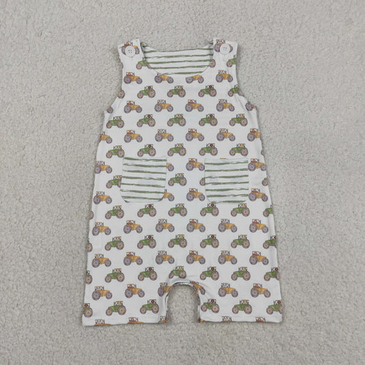 Baby Boys Kids Dogs Tractors Pockets Romper Summer Clothes