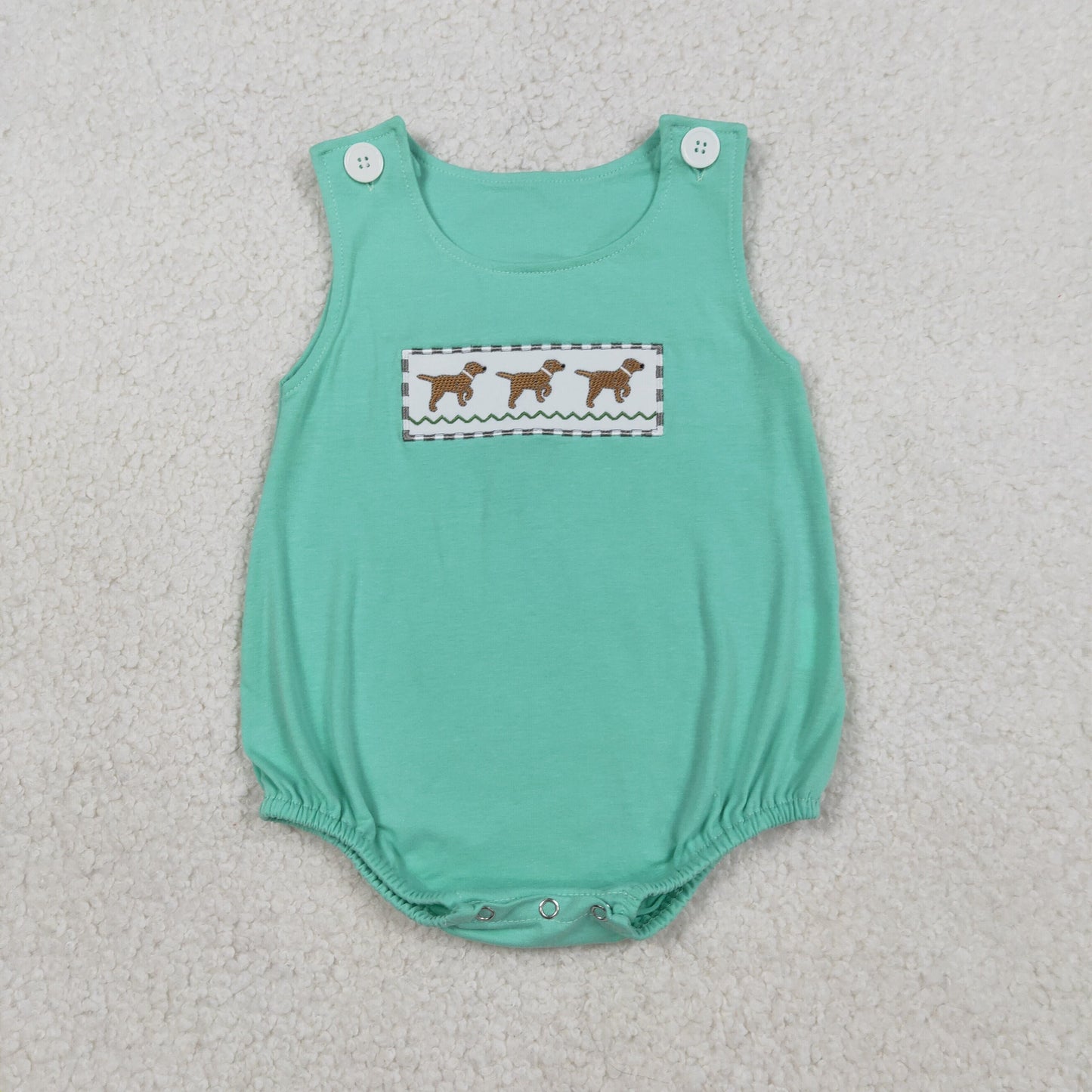 RTS Sibling Baby Boys Kids Embroidery Dogs Green Bubble Romper Set Summer Clothes
