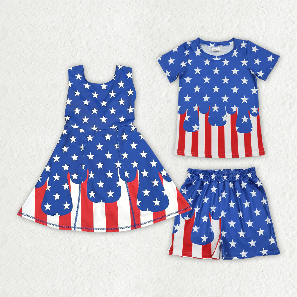 Sibling Baby Boys Girls Stars Stripes Shirt Shorts 4th of July Set Dress Clothes