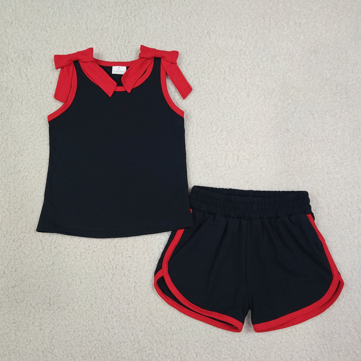 Baby Girls Kids Red Bows Shirt Shorts Black Set Summer Clothes