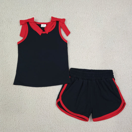 Baby Girls Kids Red Bows Shirt Shorts Black Set Summer Clothes