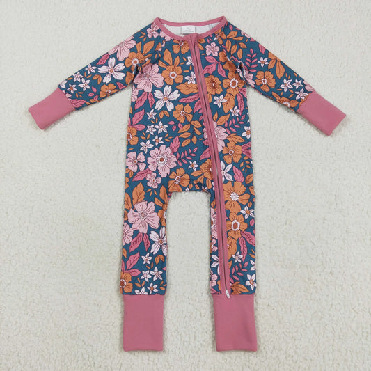 USA Shop Baby Girl Long Sleeves Flower Footie Zipper Sleeper Romper