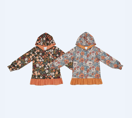 Sibling Baby Girls Kids Long Sleeves Flower Hoodie Ruffle Shirts Fall Pullover Tops Clothes