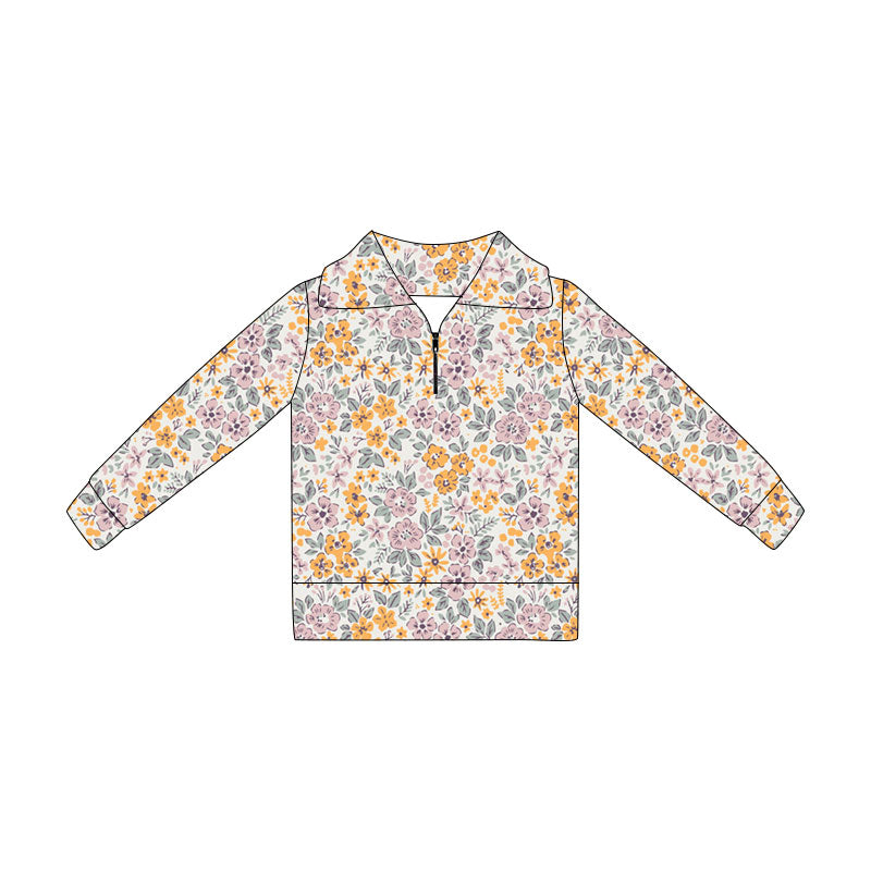 Preorder Baby Girls Kids Flower Long Sleeves Zipper Pullover Shirt ( Moq 5 )