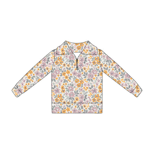 Preorder Baby Girls Kids Flower Long Sleeves Zipper Pullover Shirt ( Moq 5 )