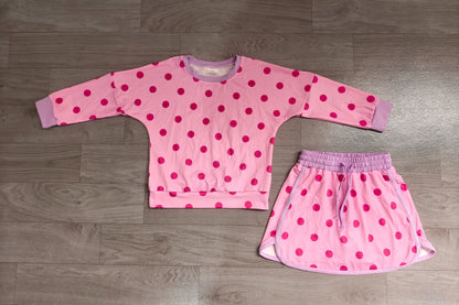 No moq Preorder Baby Girls Kids Long Sleeves Dots Shirt Skirt Shorts Pink Set Clothes