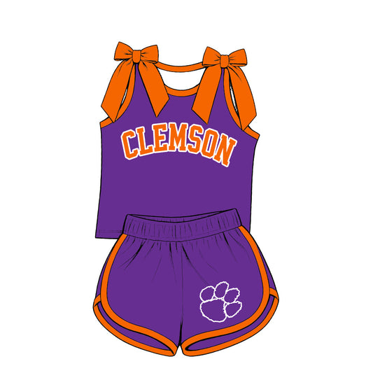 Moq 5 Baby Girls Kids Sleeveless Bows Shirt Shorts Team Set Cheer Clothes
