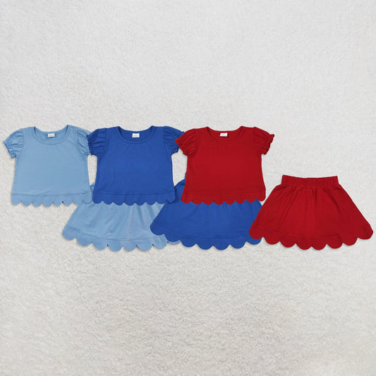 Sibling Baby Girls Kids Short Sleeves Shirts Scallop Skirts Shorts Sets Cotton Clothes