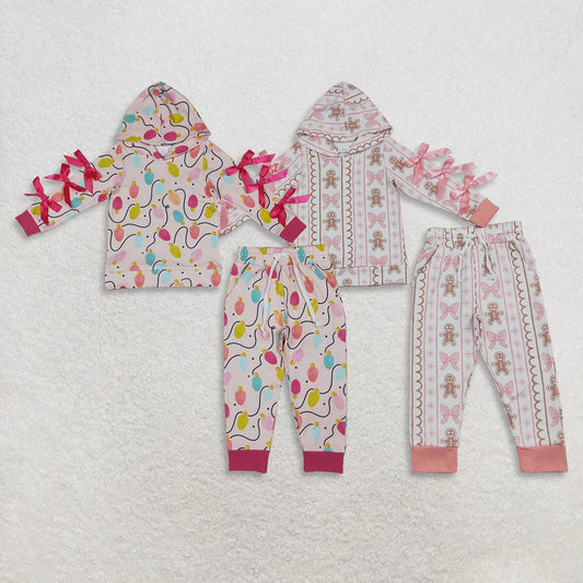 Sibling Baby Girls Kids Bows Long Sleeves Christmas Hoodie Pullovers Shirts Pockets Pants Sets Clothes