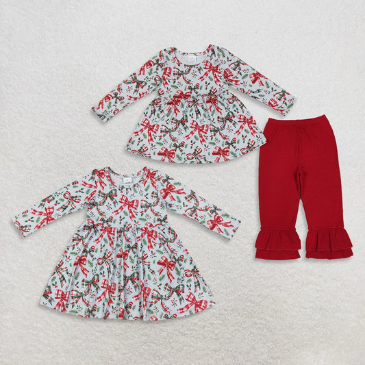 Sibling Baby Girls Kids Long Sleeves Plaid Bows Christmas Set Dress Clothes