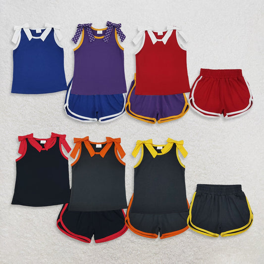 Sibling Baby Girls Kids Sleeveless Bows Cotton Shirts Shorts Sets Clothes