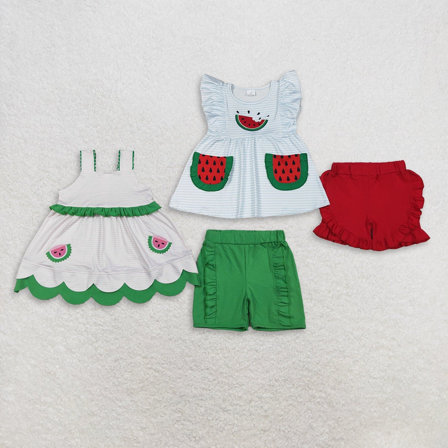 Sibling Baby Boys Girls Kids Embroidery Watermelon Stripes Tops Shorts Sets Summer Clothes