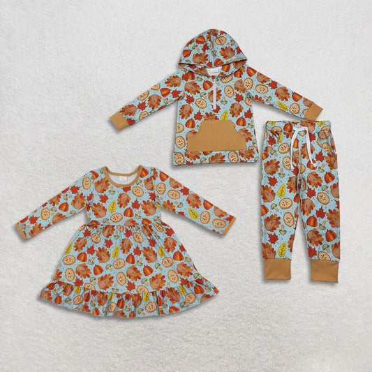Sibling Baby Boys Girls Kids Long Sleeves Pumpkins turkey Thanksgiving Set Dress Fall Clothes