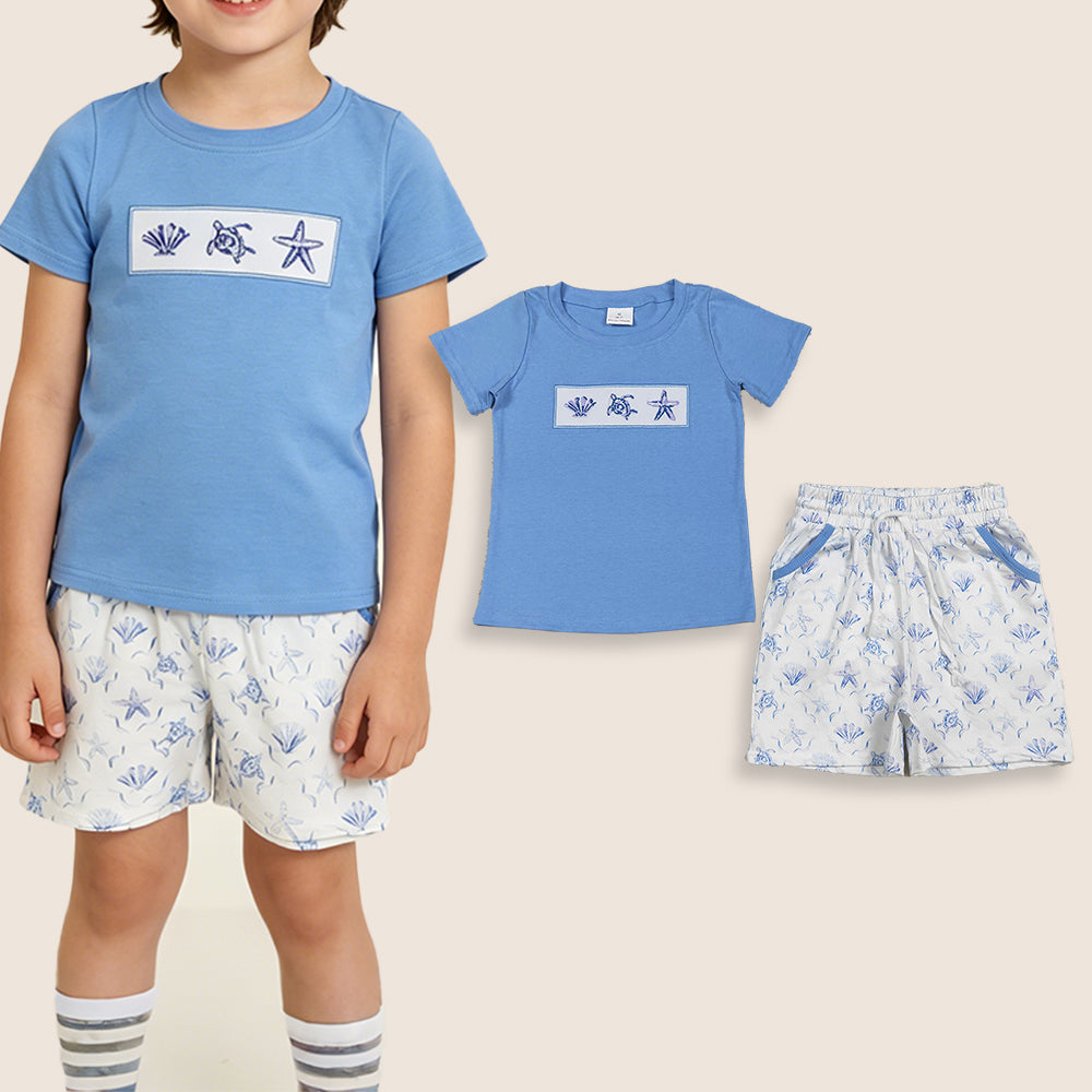 Baby Boys Kids Short Sleeves Embroidery Shirt Pockets Shell Shorts Set Clothes