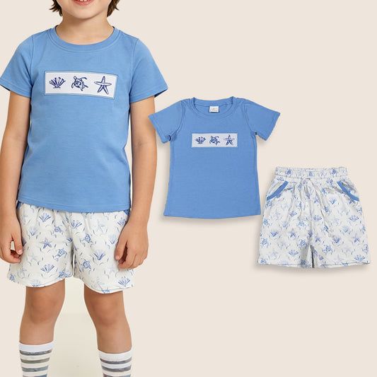 Baby Boys Kids Short Sleeves Embroidery Shirt Pockets Shell Shorts Set Clothes