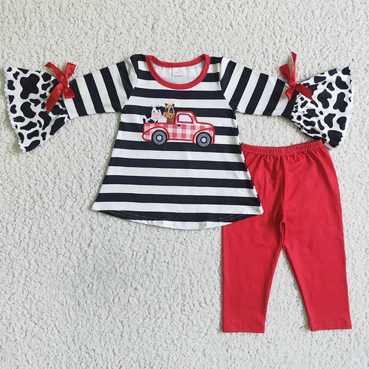 Promotion Baby Girl Embroidery Farm Tunic Pants Outfit
