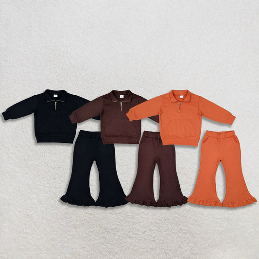 Sibling Baby Girls Kids Long Sleeves Zipper Shirts Pockets Pants Sets Sweatsuit‌ Cotton Clothes