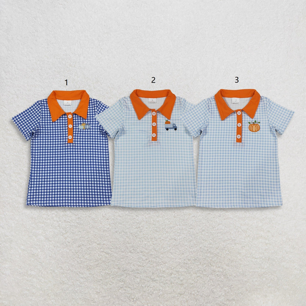 Sibling Baby Boys Kids Embroidery Pumpkins Buttons Plaid Shirts Kids Thanksgiving Clothes