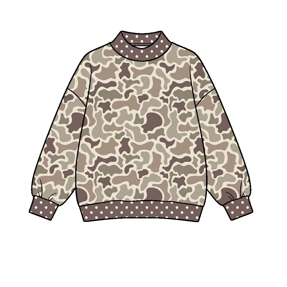 Moq 5 Custom Baby Girls Kids Long Sleeves Camo Print Pullover Dots Shirt Clothes