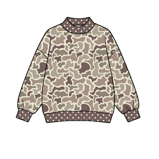 Moq 5 Custom Baby Girls Kids Long Sleeves Camo Print Pullover Dots Shirt Clothes